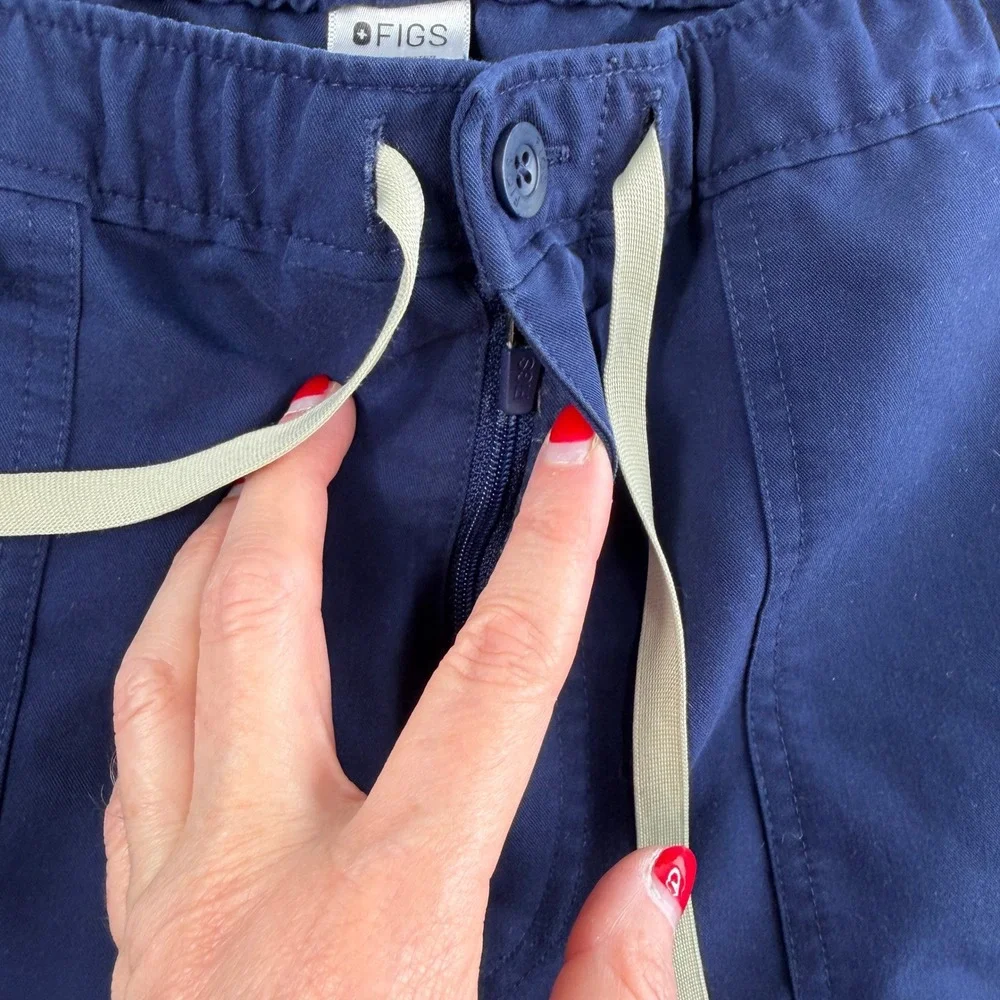 Figs Size‎ Large Cairo Cargo Scrub Straight Leg Pants Navy Blue Zip Button Mens